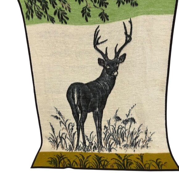 Vintage Biederlack Germany‎ Buck Deer Throw Blanket Brown Green - Picture 2 of 5